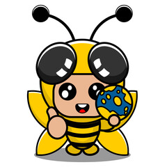 vector cartoon character cute insect bee animal mascot costume holding earth