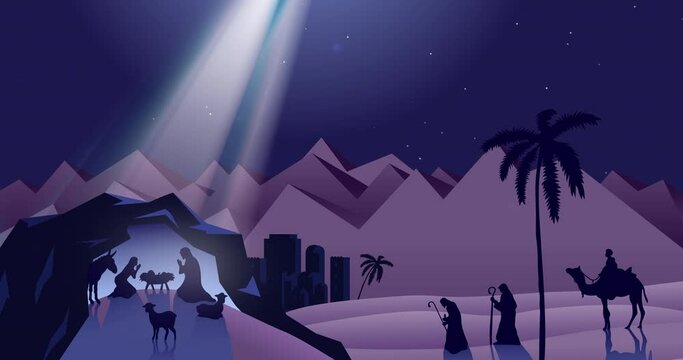 Animation of christmas nativity scene at night