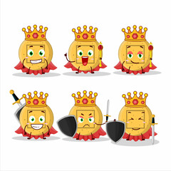 A Charismatic King dalgona candy square cartoon character wearing a gold crown