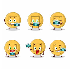 Photographer profession emoticon with dalgona candy square cartoon character