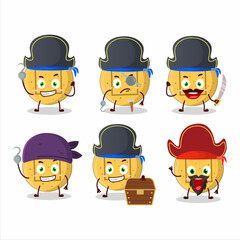 Cartoon character of dalgona candy square with various pirates emoticons
