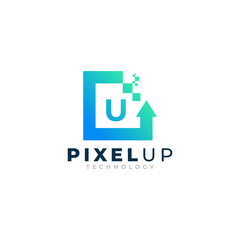 Initial Letter U with Arrow Pixel Logo Design Inspiration