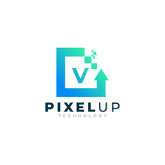 Initial Letter V with Arrow Pixel Logo Design Inspiration