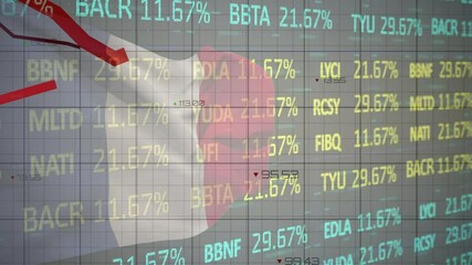 Animation of graphs and data processing over flag of france on black background - Powered by Adobe