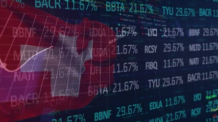 Animation of data processing and graphs over flag of switzerland on black background - Powered by Adobe