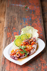 Steam Squid with Spicy Chili and Lemon Sauce - Pla Muk Nung Manow