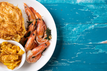 Stir fried Spicy Prawn , Thai Holy Basil With  Steamed Rice And Fried egg