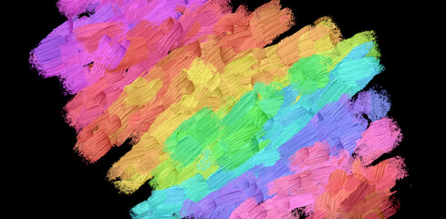 Multicolor oil painting on black background. Abstract hand drawn stained background