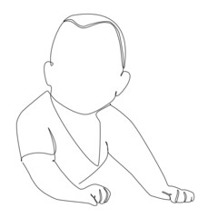 Continuous line drawing. Cute baby is crawling on the white background. Vector illustration