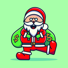 santa clause giving gold coin, money bag for christmas gift	