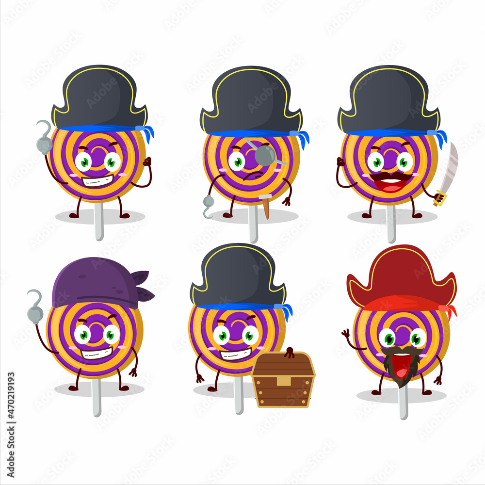 Wall mural Cartoon character of spiral sweet candy with various pirates emoticons