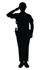 Military police officer silhouette vector on white background, standing soldier in army uniform.
