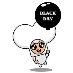 cartoon vector cute half bone mascot costume character holding black friday balloon