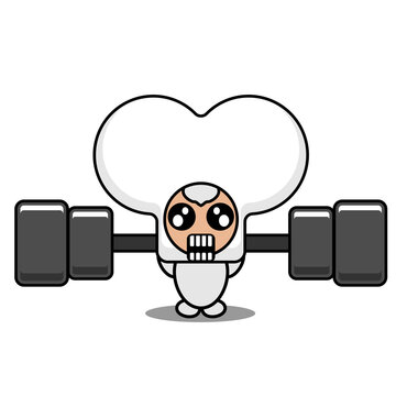 vector cartoon character cute half bone mascot costume lifting weights