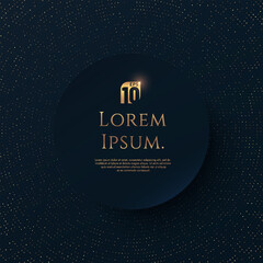 Abstract luxury glowing radial golden glitter with dark blue circle boarder frame background. VIP invitation banner with copy space. Premium and elegant template design. Vector illustration.