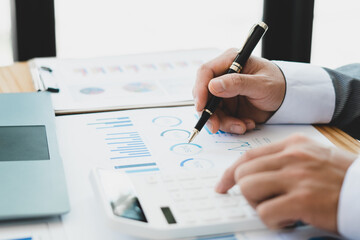businessman working data document graph chart report marketing research development planning management strategy analysis financial accounting. Business office concept.