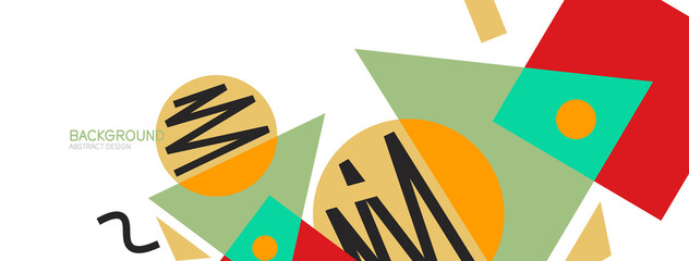 Abstract background. Blocks, lines, triangles, circles composition. Techno or business concept for wallpaper, banner, background, landing page