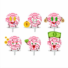 Pink swirl candy cartoon character with cute emoticon bring money