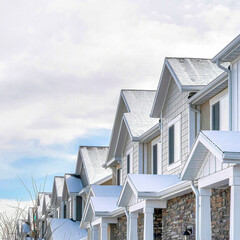 Square Row of houses in the scenic suburbs community with overcast sky