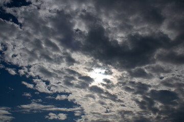 Panorama view of sky with dark clouds capture during beautiful morning on autumn season.