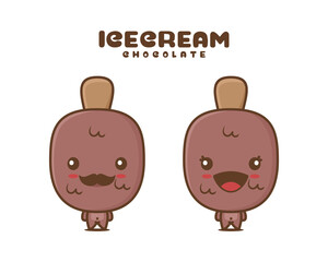 Chocolate ice cream cartoon mascot illustration