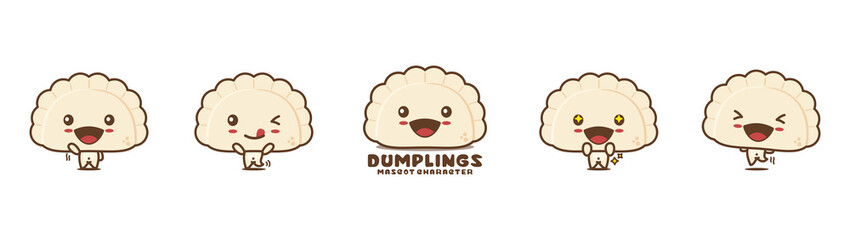 Cute dumpling cartoon mascot illustration, with different facial expressions and poses