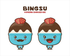 bingsu cartoon mascot illustration, korean shaved ice