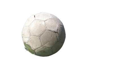 Old soccer ball on white isolated background with clipping path.