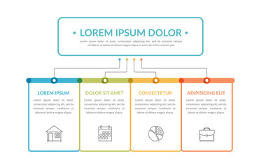 Flowchart with main title and 4 elements, workflow, process chart, infographic template
