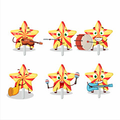 Cartoon character of star candy playing some musical instruments