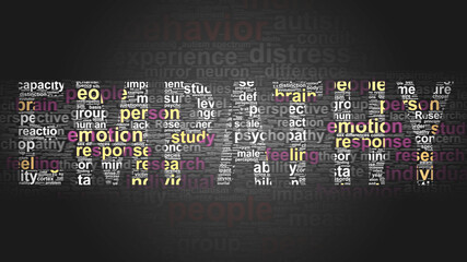 Empathy - essential subjects and terms related to Empathy arranged by importance in a 2-color word cloud poster. Reveal primary and peripheral concepts related to Empathy, 3d illustration