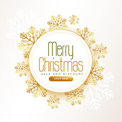 Fototapeta na wymiar sale banner for merry christmas festival with golden snowflakes