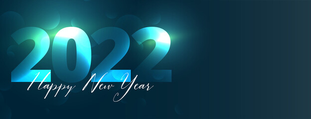 glowing happy new year 2022 blue banner design
