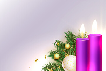 Fototapeta na wymiar two purple advent candles decorative background