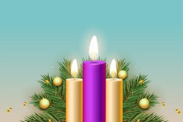 Obraz na płótnie Canvas realistic advent candles with christmas decoration background