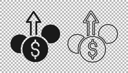 Black Financial growth dollar coin icon isolated on transparent background. Increasing revenue. Vector