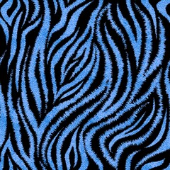 Seamless blue tiger skin pattern. Metallic tiger skin print, texture, background. Vector illustration