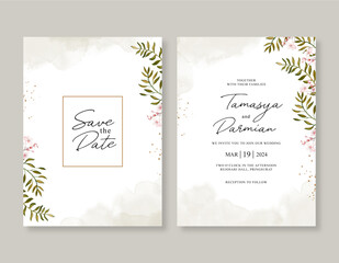 Elegant wedding invitation template with watercolor painting plant