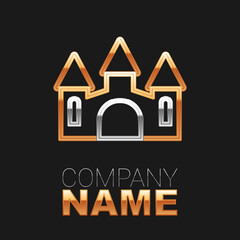 Line Castle icon isolated on black background. Medieval fortress with a tower. Protection from enemies. Reliability and defense of the city. Colorful outline concept. Vector