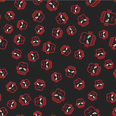 Line Scary monster - Frankenstein face icon isolated seamless pattern on black background. Happy Halloween party. Vector