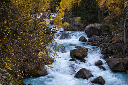 The Agynykatty River in Dzungarian Alatau. Tourism in Kazakhstan concept. © Adil