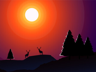 Fototapeta premium sunrise in mountains, sunset in mountains, sunset and sunrise background, deer background in beautiful, beautiful sky