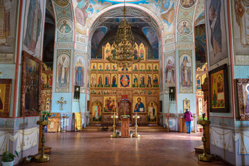 Fototapeta na wymiar Interior of the ancient Church of the Transfiguration of the Savior, Spas-Zaulok