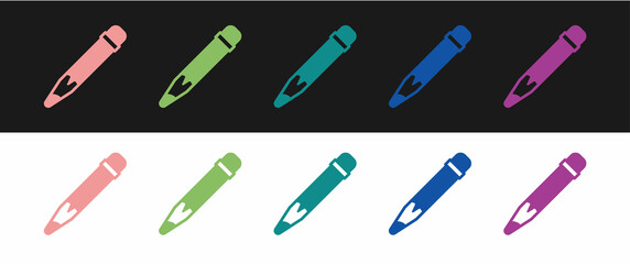 Set Pencil with eraser icon isolated on black and white background. Drawing and educational tools. School office symbol. Vector