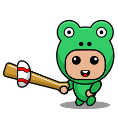 Vector cartoon character Mascot Costume amphibious animal cute frog playing baseball