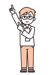 ななめ上を指さす若いスーツの男性のイラスト素材