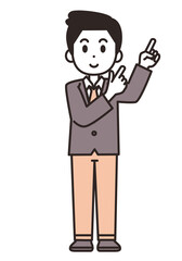 ななめ上を指さす若いスーツの男性のイラスト素材