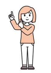ななめ上を指さす若い女性のイラスト素材