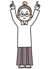 上を指さす若い女性のイラスト素材