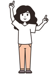 上を指さす若い女性のイラスト素材